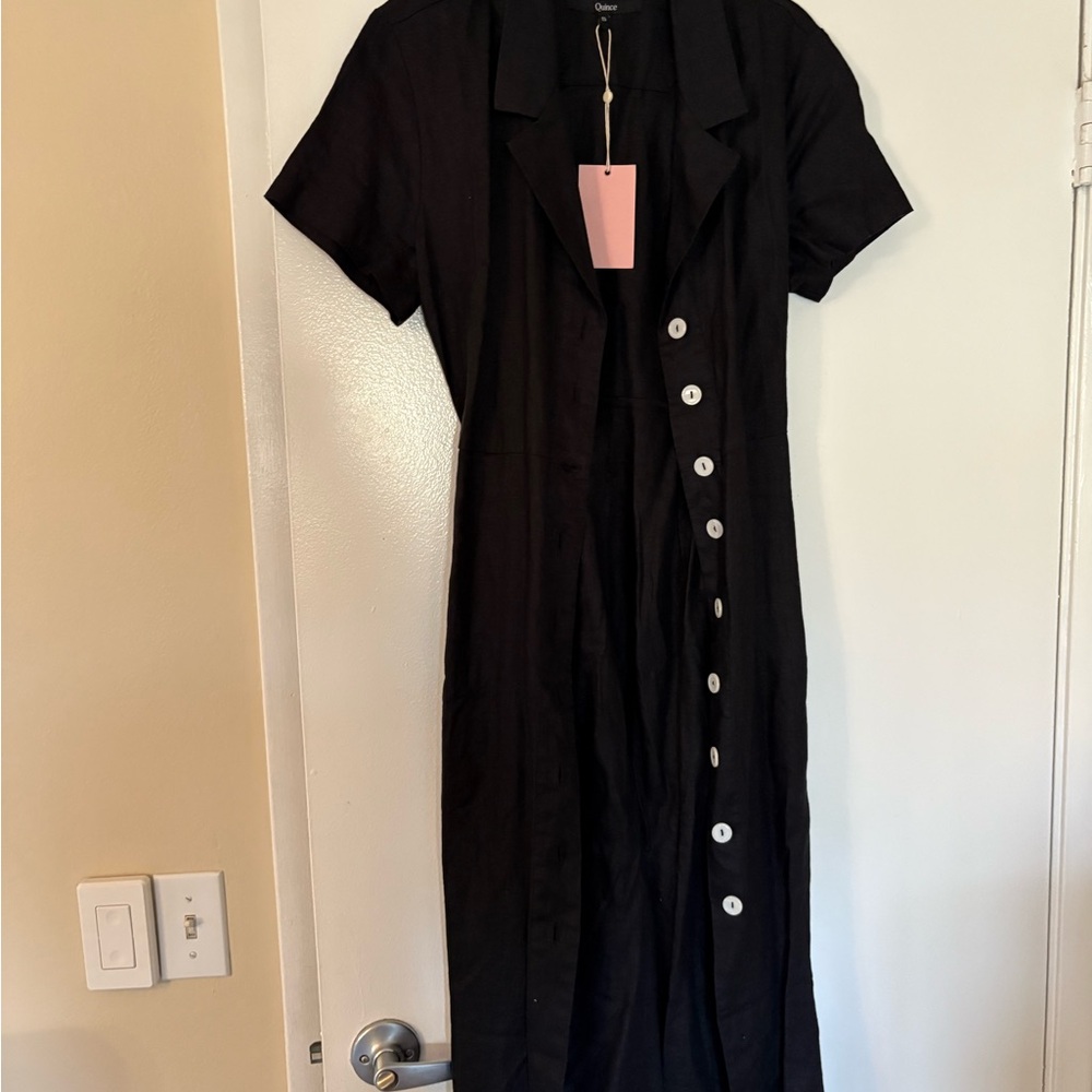 Quince Linen Black Button-Down Dress